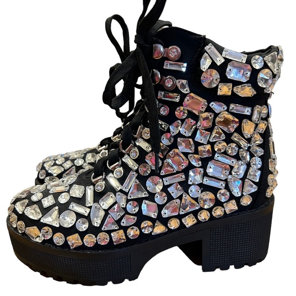 Akira Azalea Wang Tryna Black Lace-up Crystallized Gems Bootie 7 - Picture 6 of 13